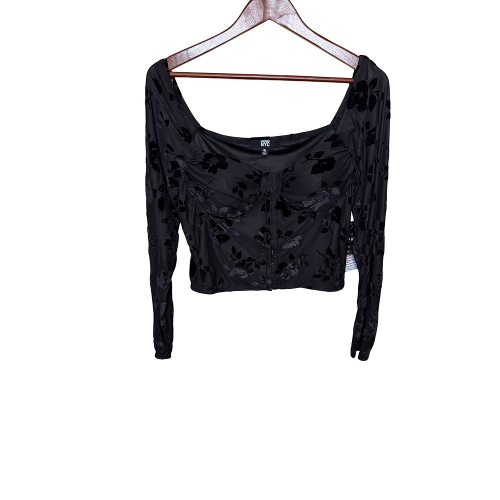 Madden NYC Womens Black Floral Velvet Burnout Sweetheart Crop Top XL NWT